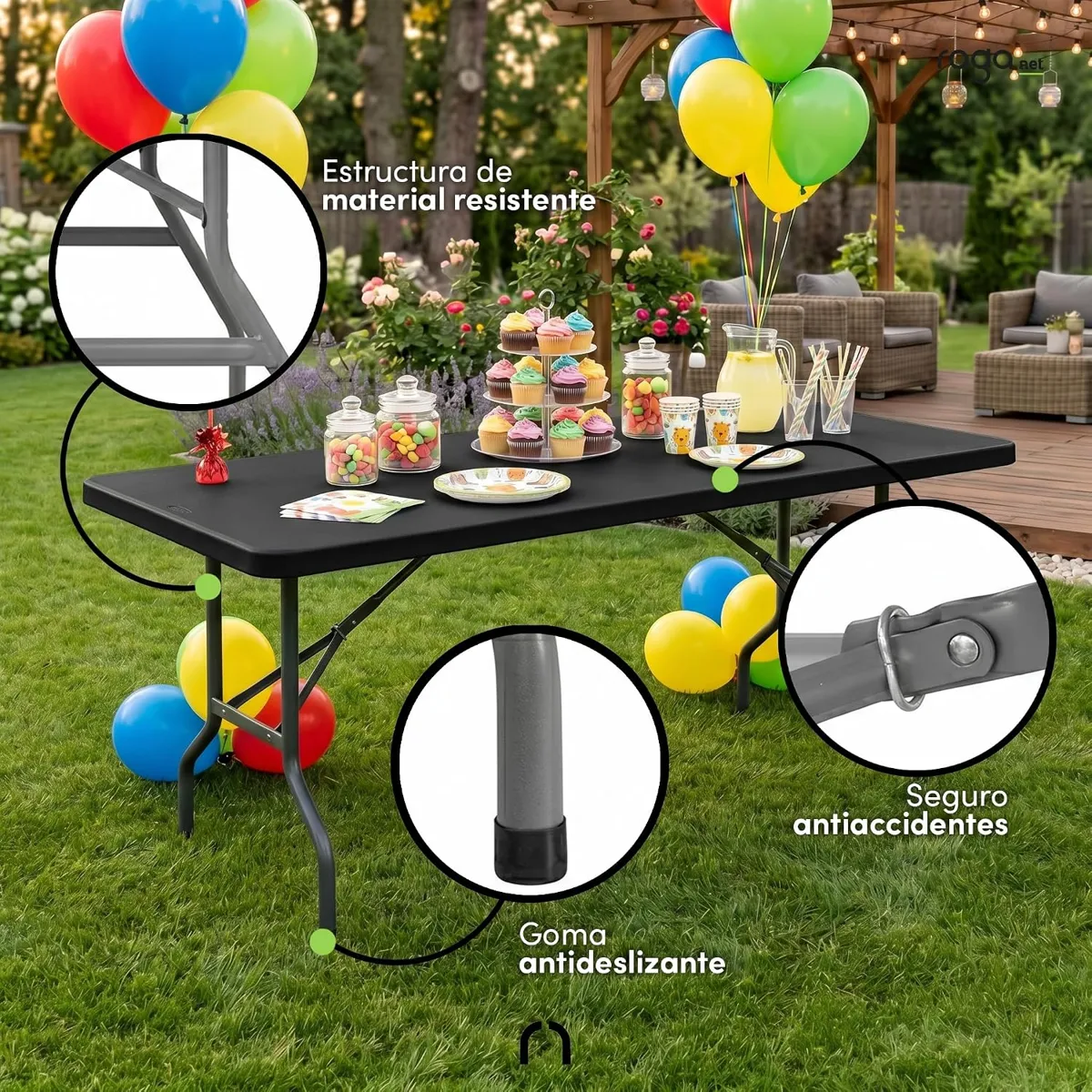 Mesa Plegable FoldEase 180 cm — Aguanta el buffet completo sin moverse