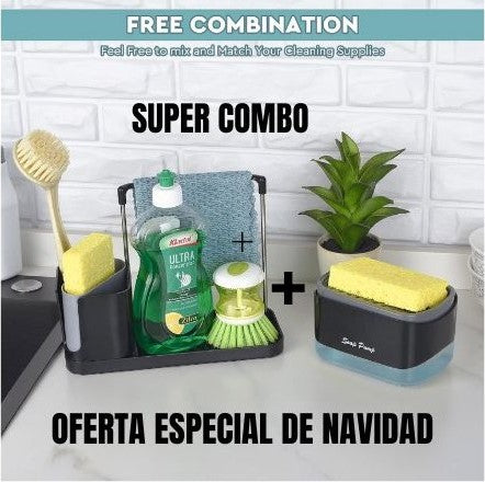 DISPENSADOR DE JABON CLEANMASTER + BANDEJA ORGANIZADORA 3 EN 1