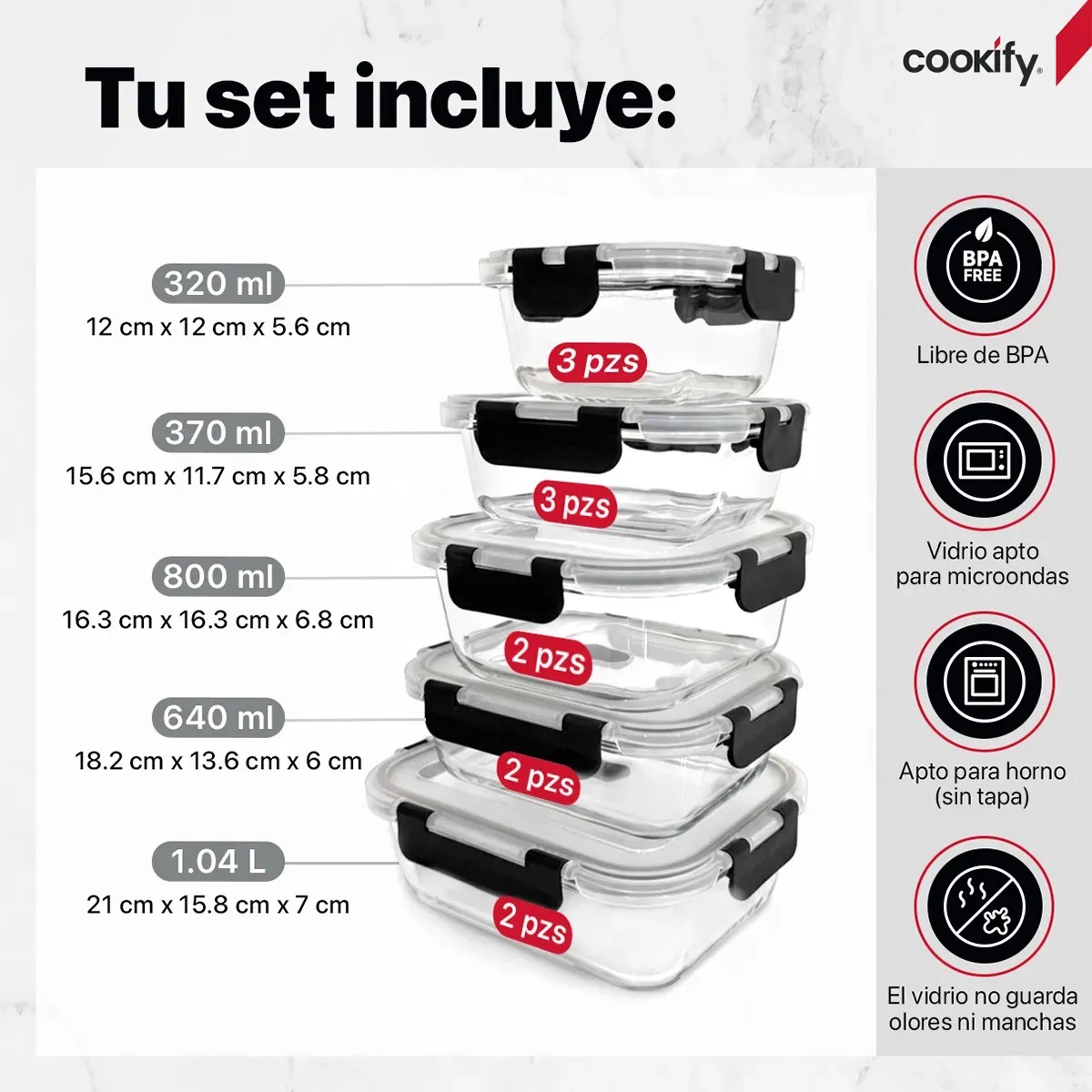 Set 12 Recipientes de Vidrio Cookify - detalle 2
