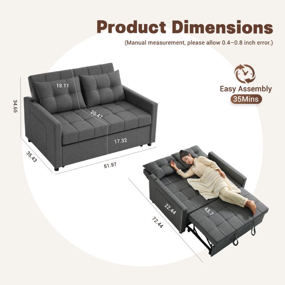 Sofá Cama Convertible GOSUHI 52" — imagen 4 de 4