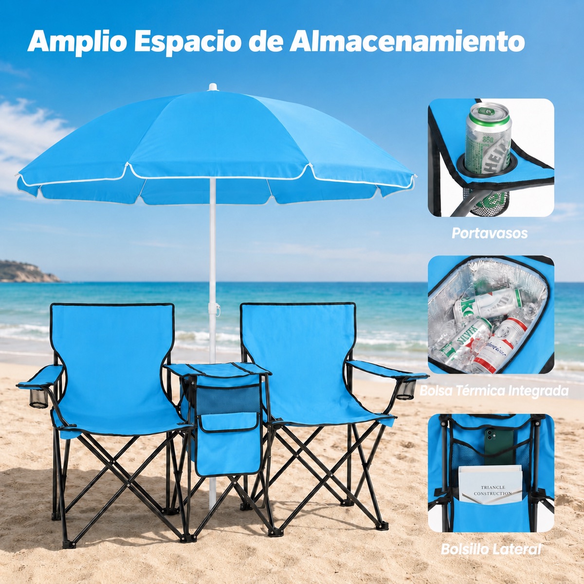 Set Mesa y Sillas Plegables con Sombrilla - detalle 4