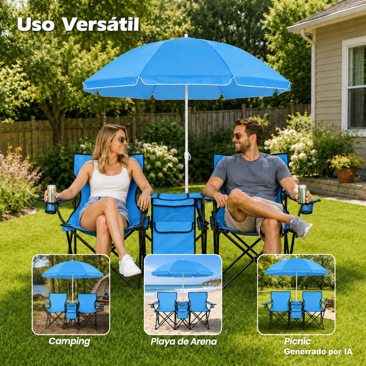 Set Mesa y Sillas Plegables con Sombrilla - detalle 5