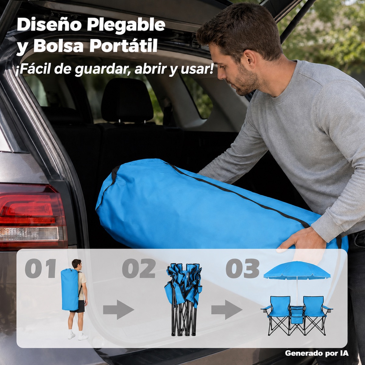 Set Mesa y Sillas Plegables con Sombrilla — imagen 5 de 5